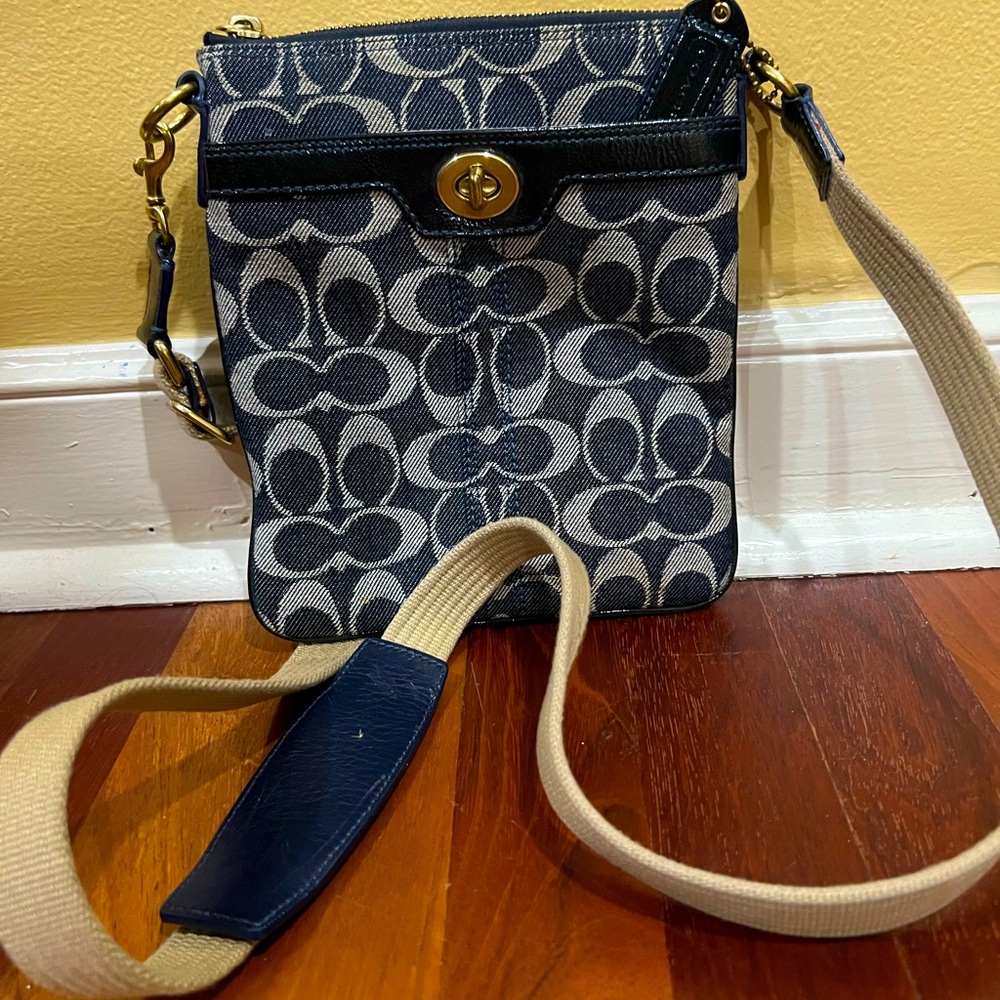 Authentic Coah Signature C Denim Crossbody Bag